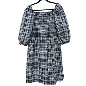 LOFT Black and White Plaid Midi Dress